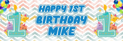 2 Personalised First Birthday Girl Boy 1st Celebration Banners Decoration Posters