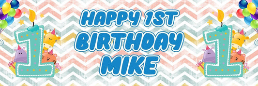 2 Personalised First Birthday Girl Boy 1st Celebration Banners Decoration Posters