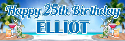 Personalised Beach Birthday Banner: Cocktail Theme, Any Name & Age (Set of 2)