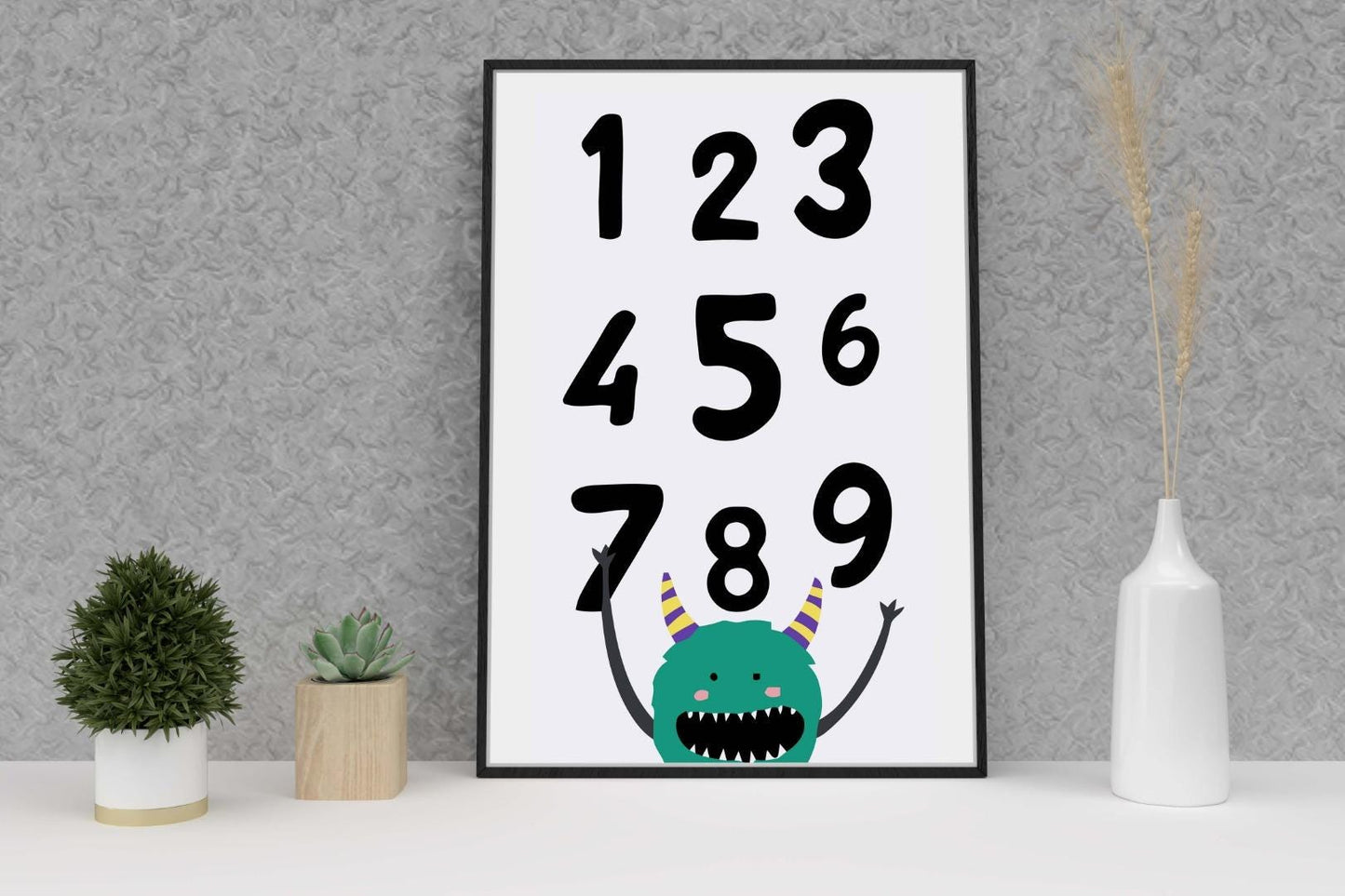 1-9 Numbers Learning Monster Nursery Bedroom Boys Girls Wall Decor Poster Print