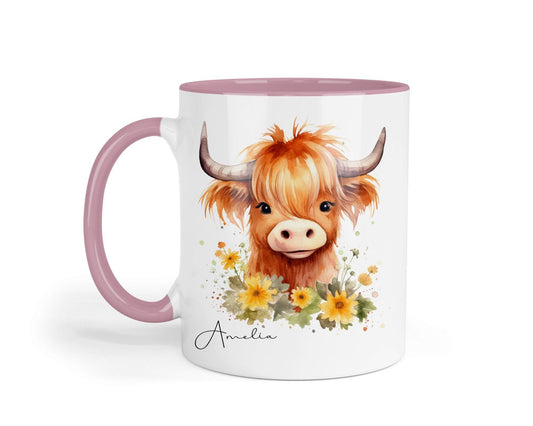 Personalised Highland Cow Mug & Coaster Set: Fluffy Cow Gift