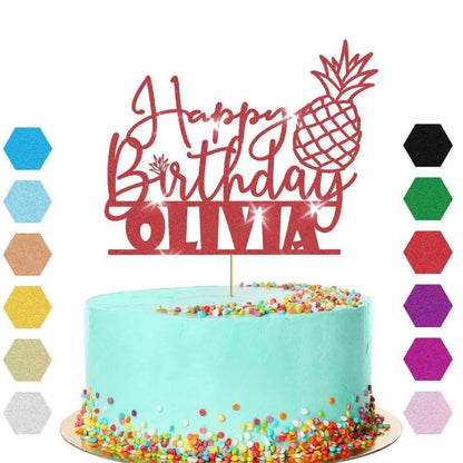 Personalised Pineapple Glitter Happy Birthday Cake Topper Party Cake Decoration