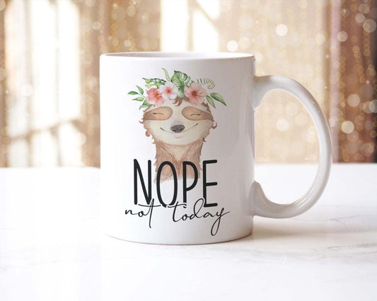 Nope Not Today Sloth Mug & Coaster Set: Funny Coffee Cup Gift