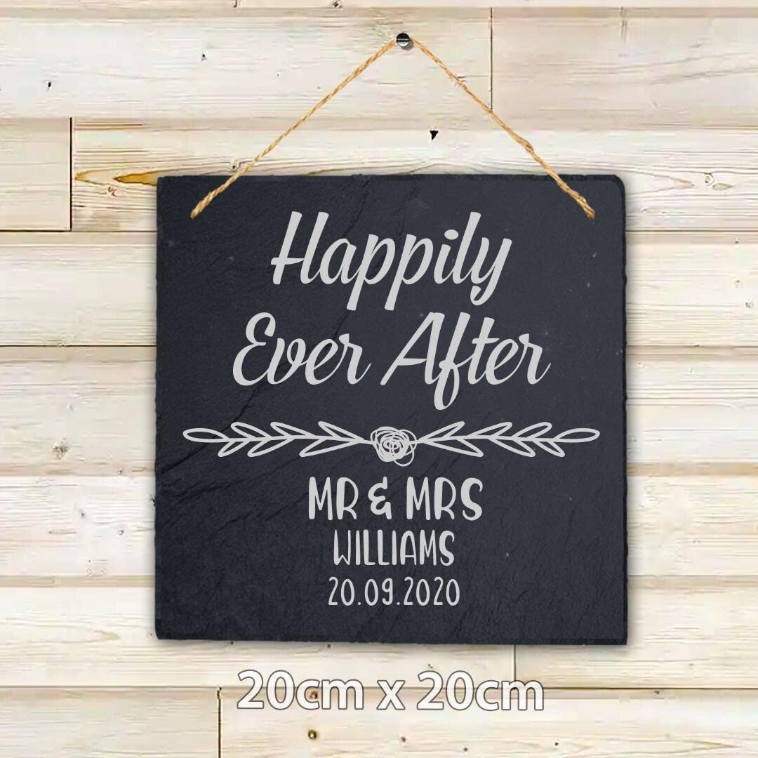 Personalised Wedding Slate Plaque: Happily Ever After Hanging Sign