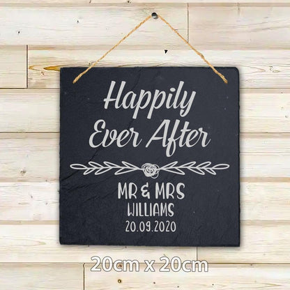 Personalised Wedding Slate Plaque: Happily Ever After Hanging Sign