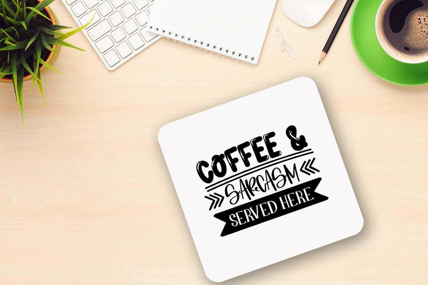 Coffee & Sarcasm Served Here - Funny Ceramic Novelty Mug And Coaster Coffee Tea Cup Gift
