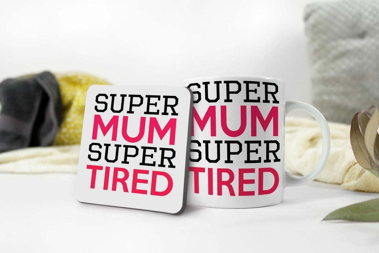 Mum Super Tired Mug & Coaster Set Mummy Grandma Birthday Christmas Coffee Gift