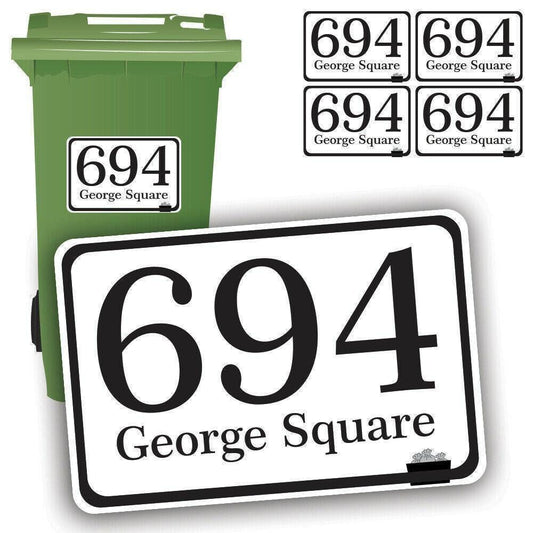 4 X Waterproof Vinyl Wheelie Bin House Numbers Road Street Name Stickers Sign A6