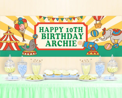 Personalised Circus Birthday Banner: Custom Name & Age, Party Decoration