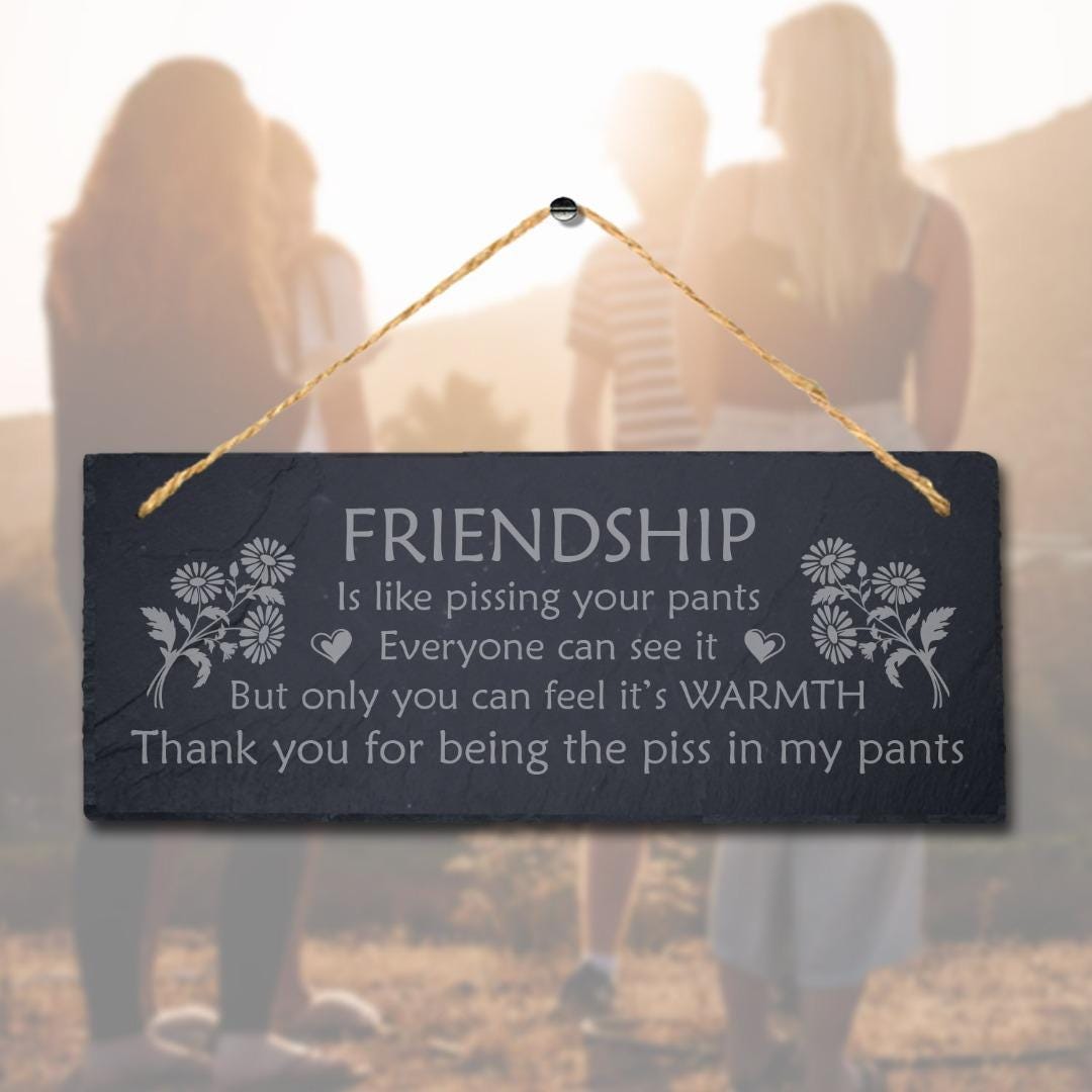 Friendship Is Like Pissing Your Pants Engraved Hanging Slate Friends Plaque Sign