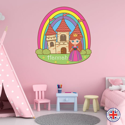 Personalised Name Princess Castle Vinyl Wall Sticker Girls Bedroom Kids Nursery