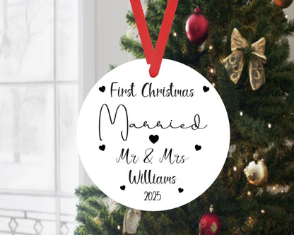 First Christmas As Married Bauble Personalised Names Ceramic Ornament Gift