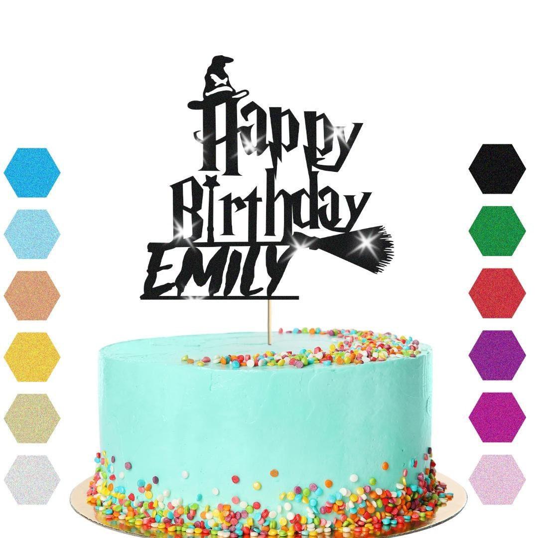 Witch Broomstick Glitter Cake Topper Personalised Halloween Birthday Decoration