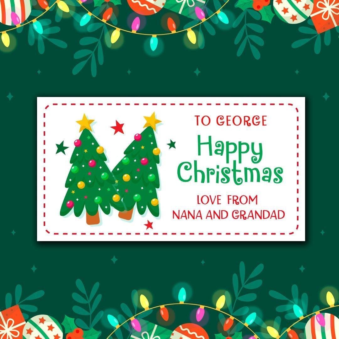 Personalised Christmas Stickers Xmas Tree Gift Labels Kids Custom Present Tags