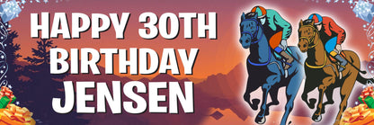 2x Personalised Horse Racing Birthday Banner: Custom Name & Age