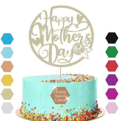 Hearts Design Happy Mothers Day Glitter Cake Topper Birthday Decoration