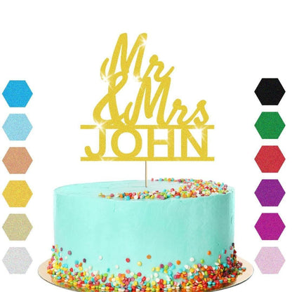Personalised Mr & Mrs Glitter Cake Topper: Wedding Anniversary Decoration