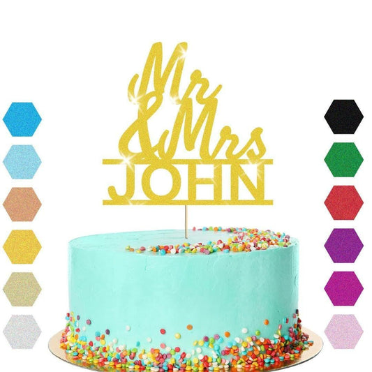 Personalised Mr & Mrs Glitter Cake Topper: Wedding Anniversary Decoration