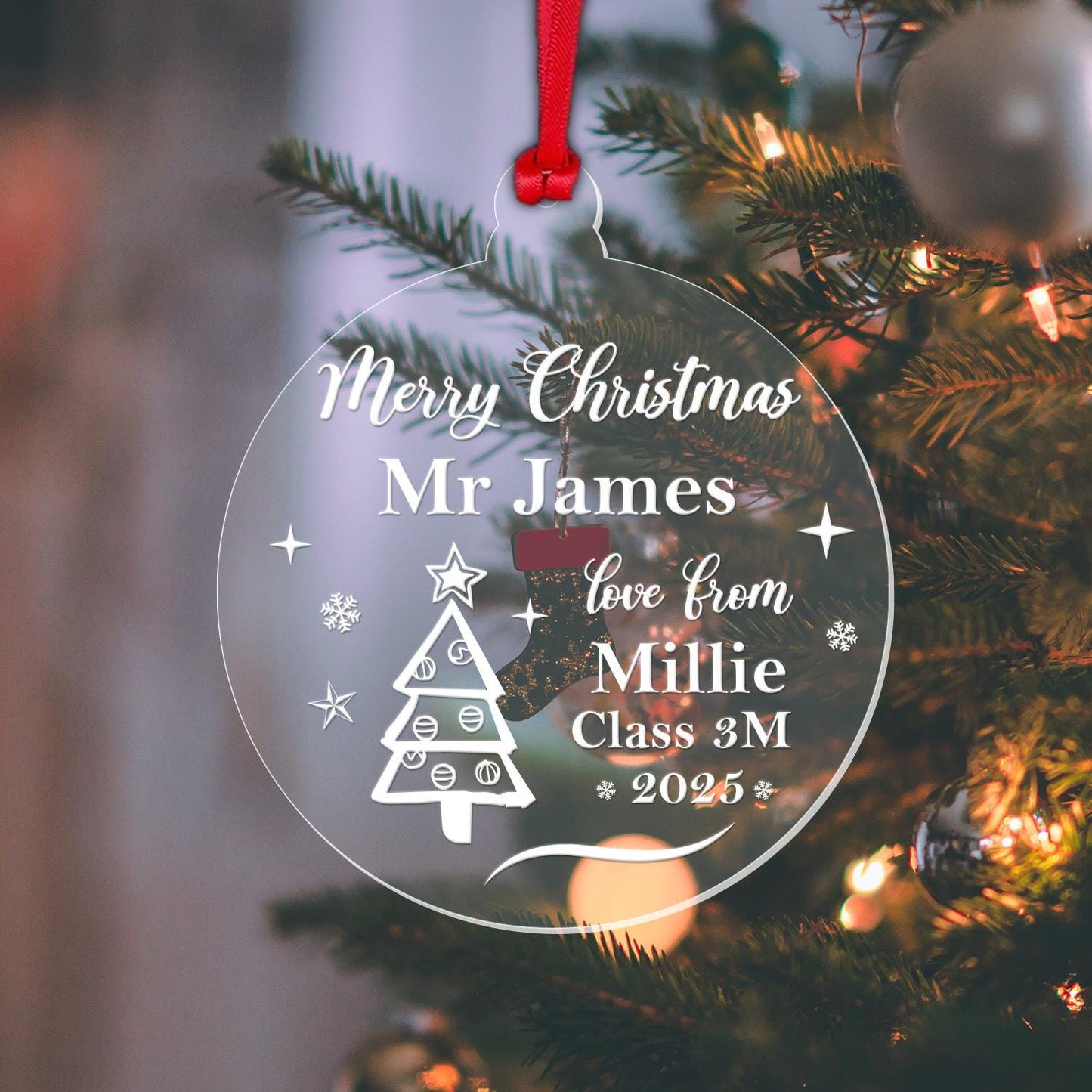 Personalised Christmas Bauble Teacher Teaching Assistant Nursery Name Xmas Gift