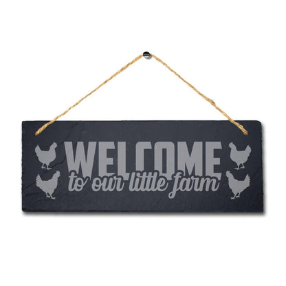 Welcome Hanging Slate Sign Engraved Plaque Our Little Farm Home Farmhouse Gift
