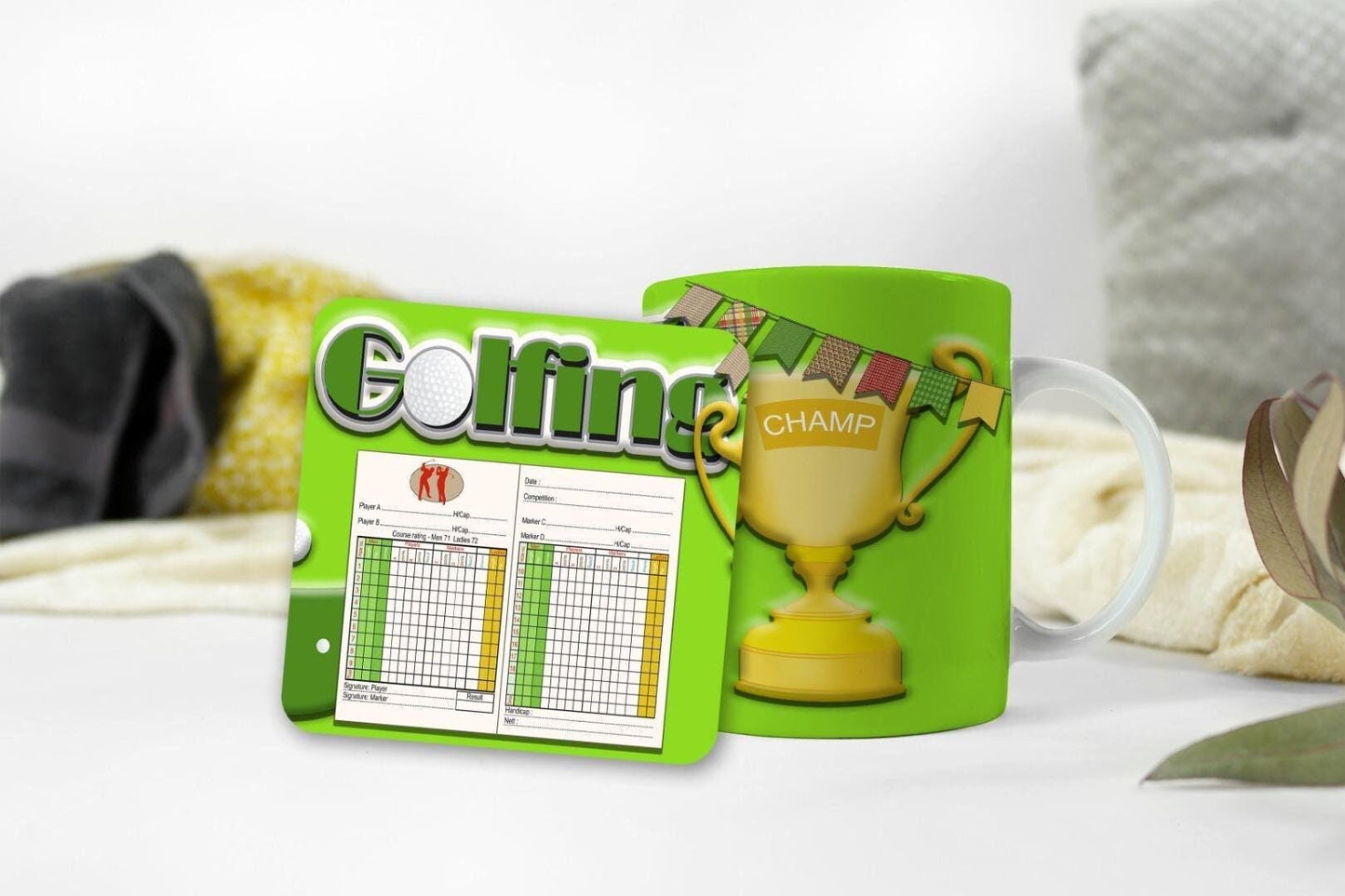 Golfing Mug & Coaster Gift Set Sports Game Lovers Champ Birthday Christmas Gifts