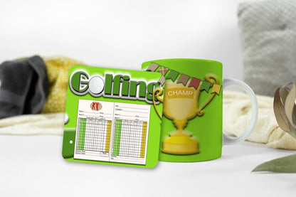 Golfing Mug & Coaster Gift Set Sports Game Lovers Champ Birthday Christmas Gifts