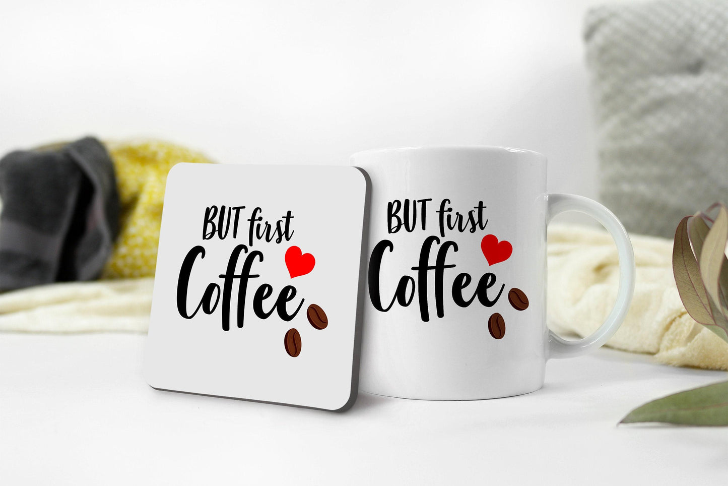 But First Coffee - Ceramic Novelty Mug & Coaster Coffee Tea Cup Office Workspace Gift