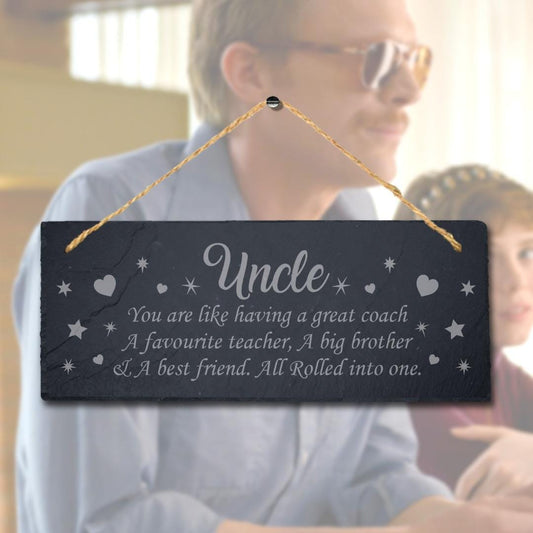 Hanging Slate Uncle Having Great Coach Engraved Plaque Fathers Day Gift Sign