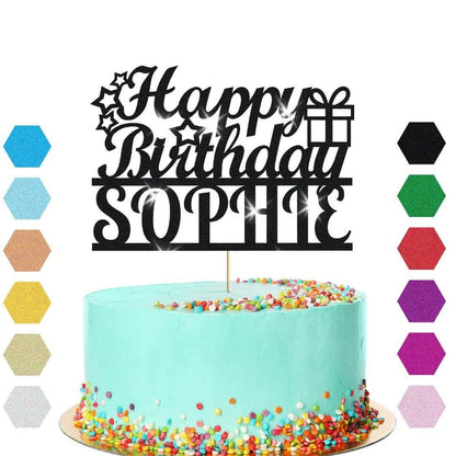 Personalised Glitter Happy Birthday Cake Topper Custom Party Decoration Any Name