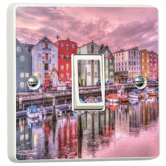 Sunset Colourful Buildings Light Switch Sticker Cover Vinyl Skin Wall Decal