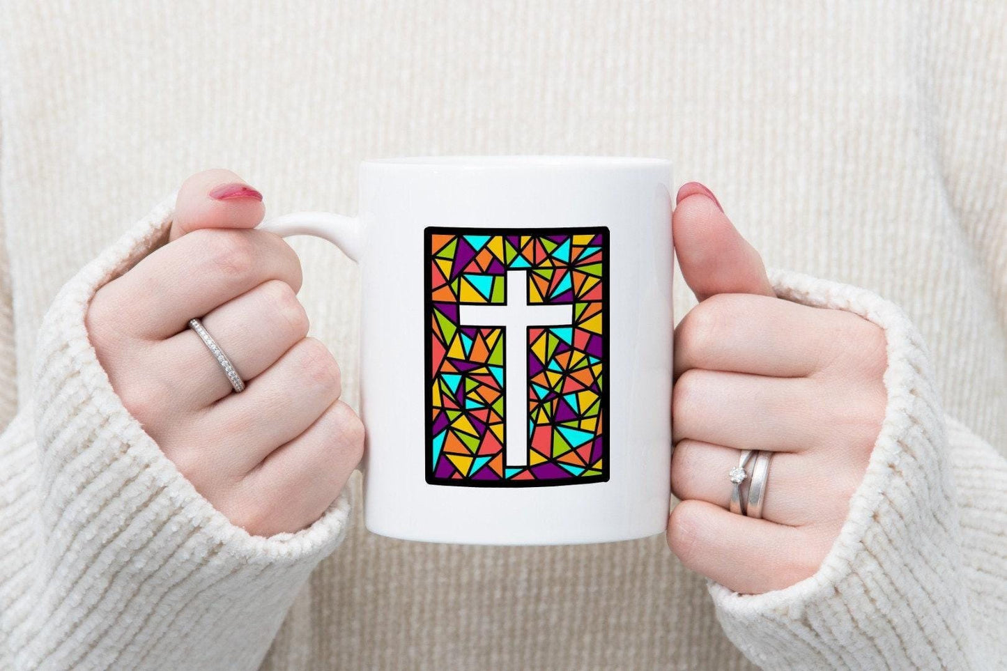Stained Glass Cross Mug & Coaster Set: Religious Gift