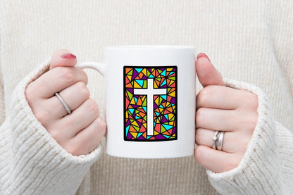 Stained Glass Cross Mug & Coaster Set: Religious Gift