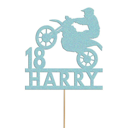 Personalised Glitter Motorbike Cake Topper: Biker Birthday Decoration