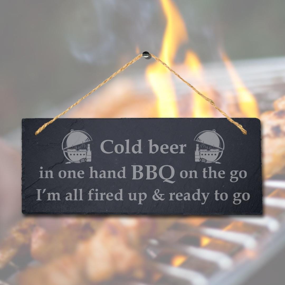 Cold Beer One Hand Bbq Laser Engraved Hanging Slate Party Home Decor Plaque Sign