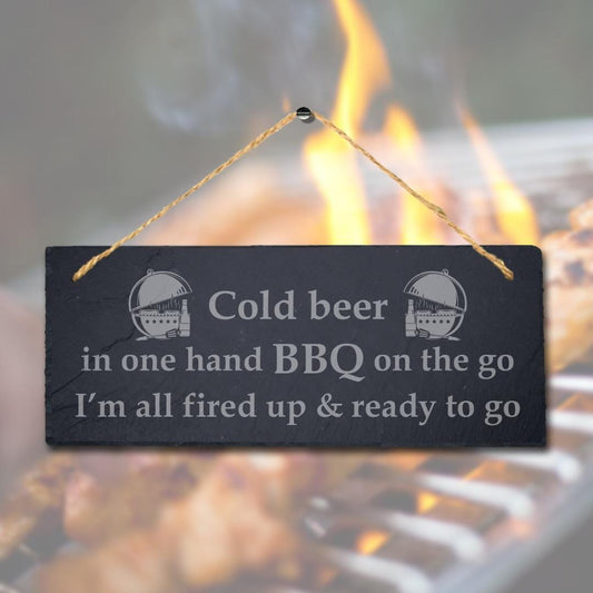 Cold Beer One Hand Bbq Laser Engraved Hanging Slate Party Home Decor Plaque Sign