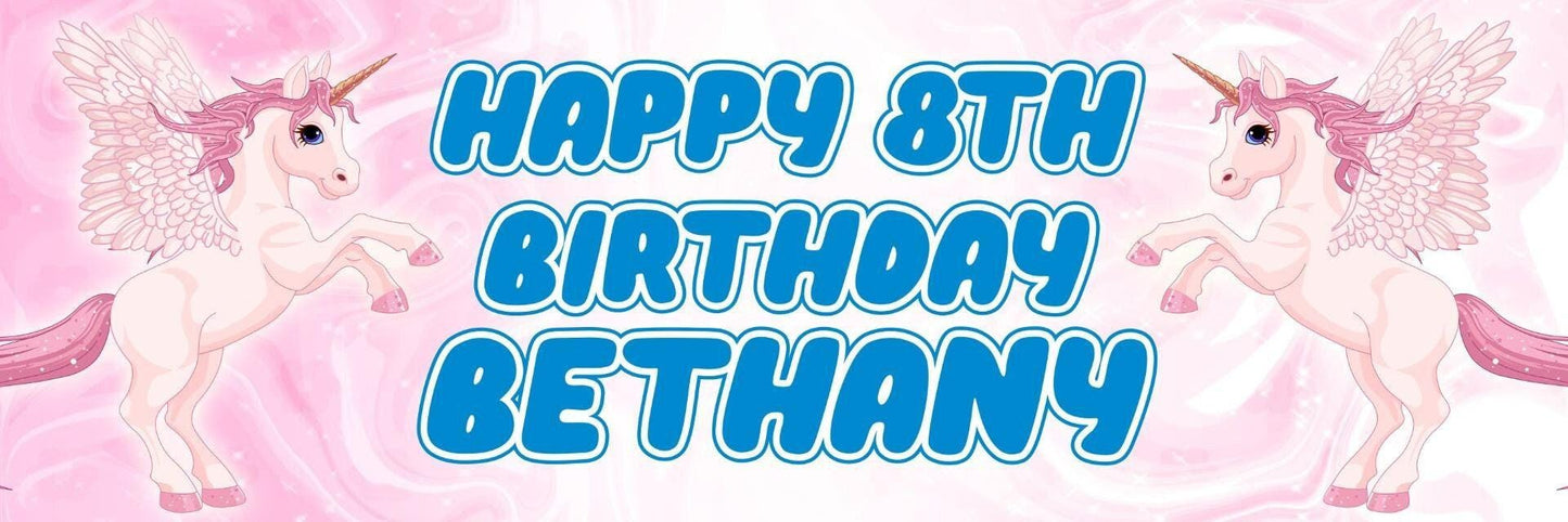 2 Personalised Pink Unicorn Birthday Party Celebration Banners Decoration Poster