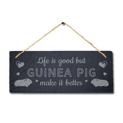 Guinea Pig Slate Sign: Engraved Hanging Plaque with Jute Rope
