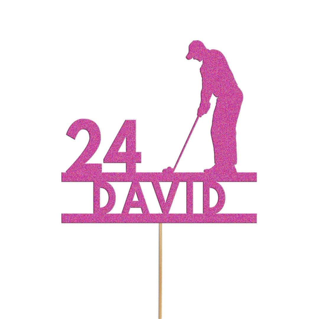 Personalised Glitter Golf Cake Topper: Golfer Birthday Decoration