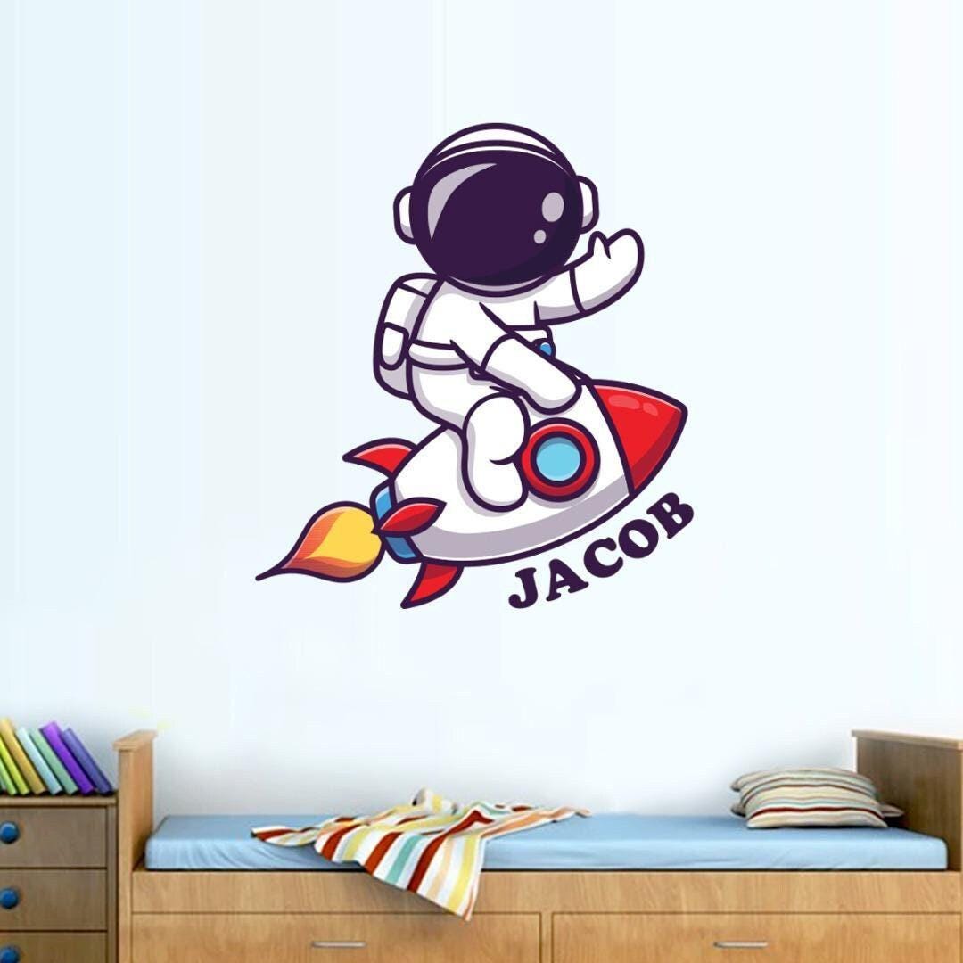 Personalised Rocket Ship With Name Wall Sticker Custom Name Decal Space Boys Bedroom Vinyl