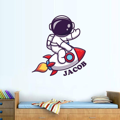 Personalised Rocket Ship With Name Wall Sticker Custom Name Decal Space Boys Bedroom Vinyl