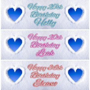 2 Personalised Blue Heart Birthday Party Celebration Banners Decoration Posters