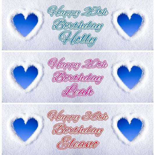 2 Personalised Blue Heart Birthday Party Celebration Banners Decoration Posters