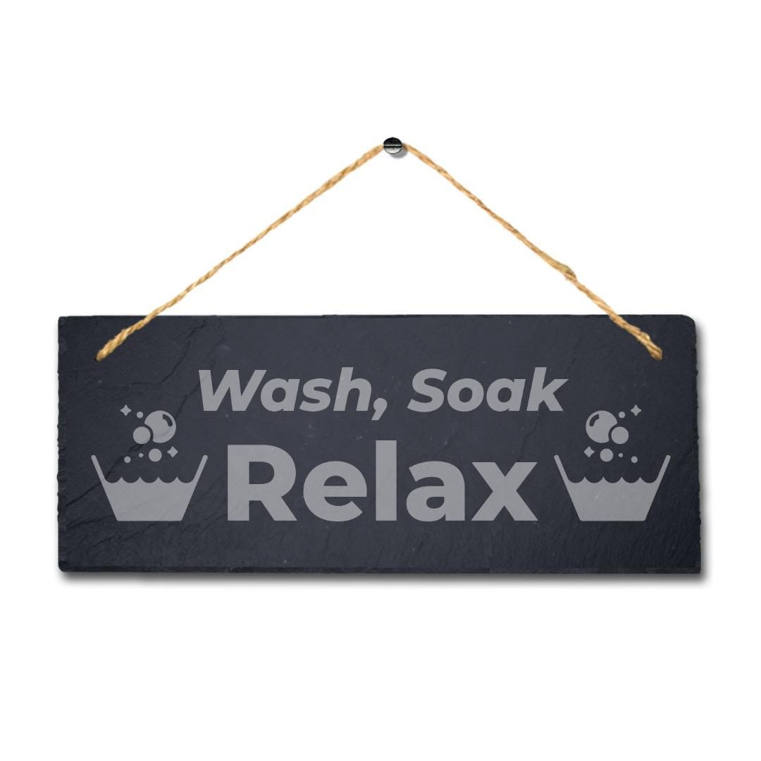 Wash Sock Relax Laser Engraved Hanging Slate Laundry Bath Plaque Sign