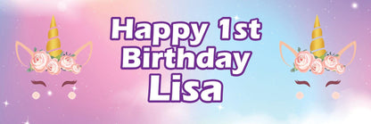 2x Personalised Unicorn Birthday Banner: Girls Fairytale Party Decoration Customise With Any Name & Age