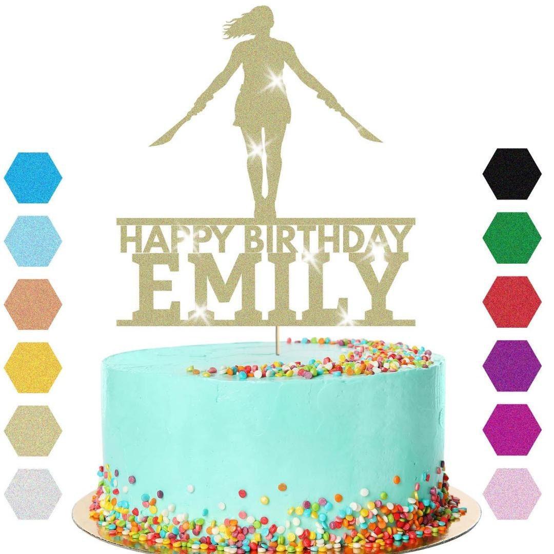 Warrior Double Swords Cake Topper Personalised Girls Birthday Cake Decoration Any Name & Age