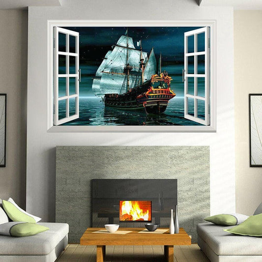 Pirate Ship Wall Decal: 3D Window View Mural