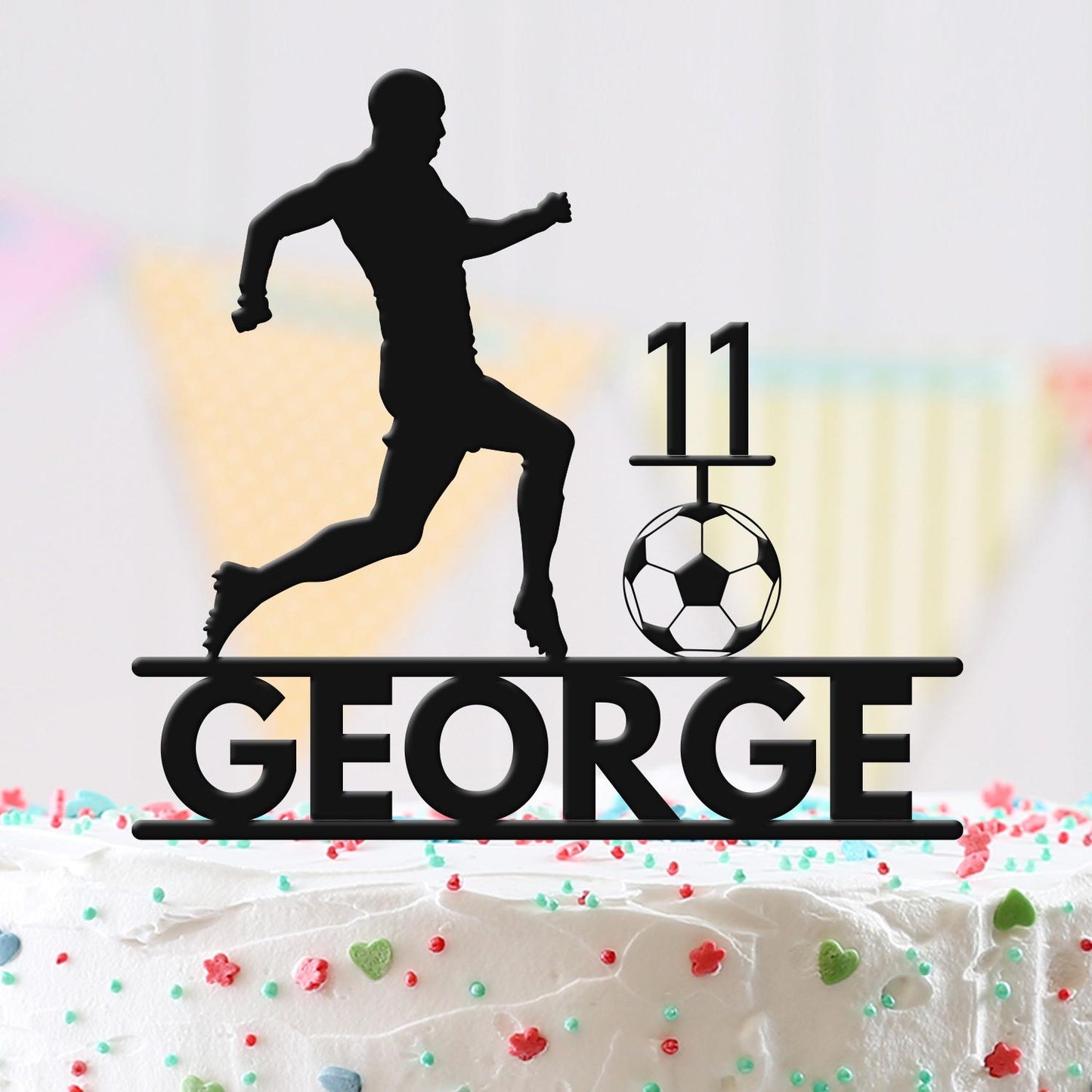 Personalised Football Birthday Cake Topper Footballer Soccer Acrylic Decoration