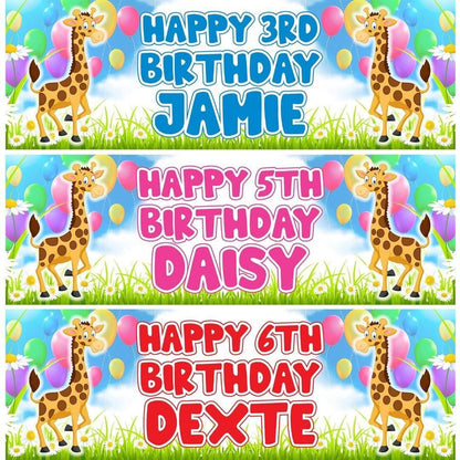 2 Personalised Birthday With Giraffe Banners Party Celebration Decoration Poster