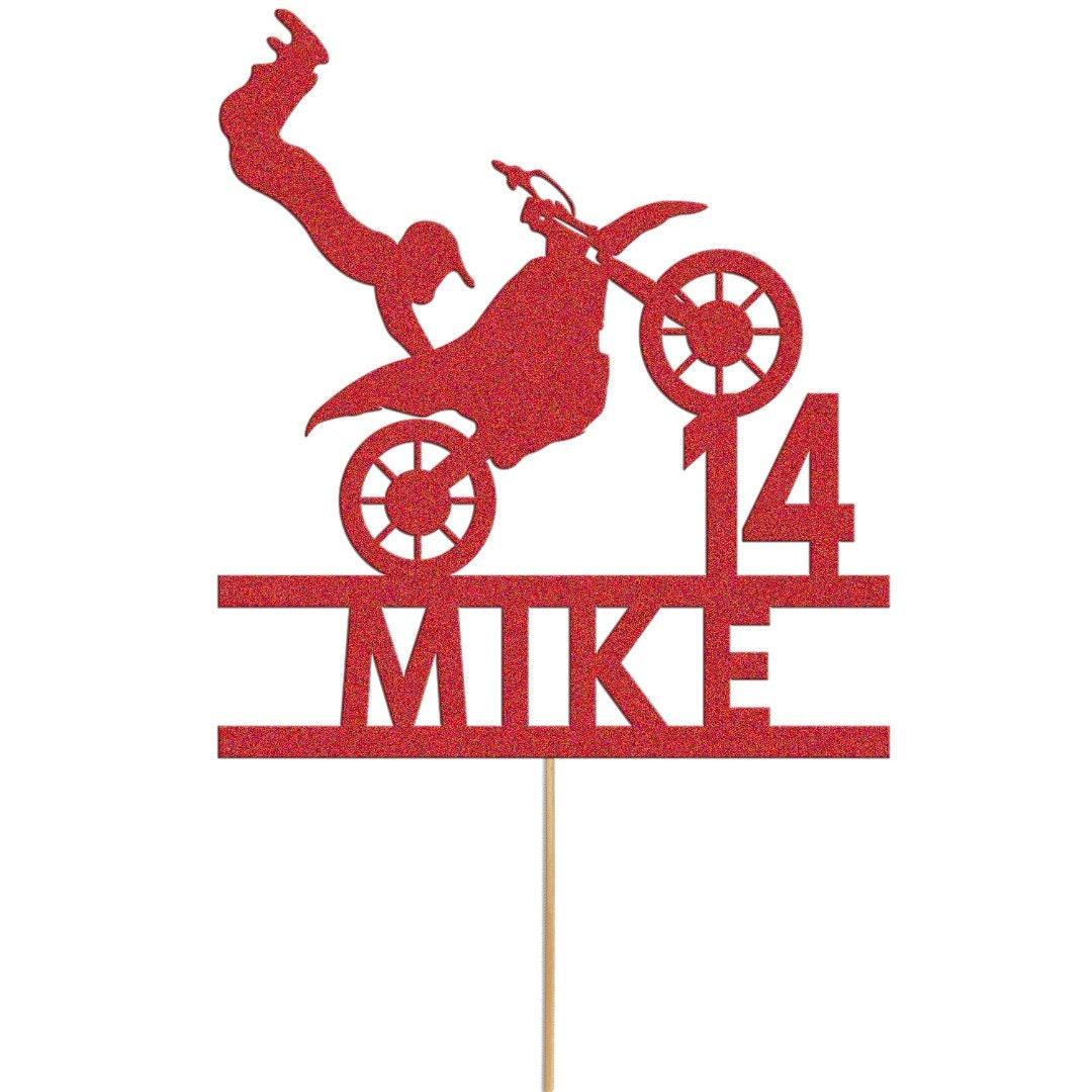 Personalised Glitter Motorbike Cake Topper: Biker Birthday Decoration