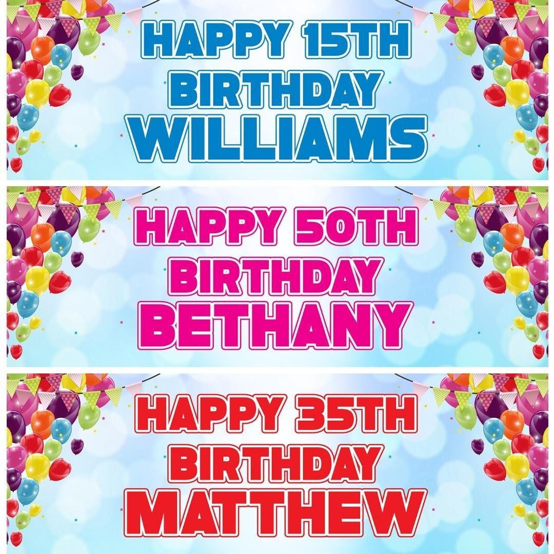 2 Personalised Birthday Celebration Banners Party Posters For Children Balloon And Bunting Themed